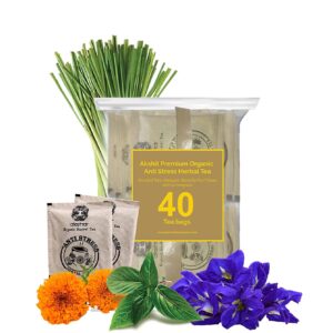 Premium Organic Anti-Stress Herbal Tea / Blend Of Tulsi Holy basil, Marigold (Calendula flowers) Butterfly Pea Flower Lemongrass leaves