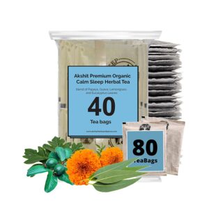 Premium Organic Calm Sleep Herbal Tea / Blend Of Papaya leaves, Marigold (Calendula flowers), Lemongrass Leaves, Eucalyptus Leaves | calming Tea | Relaxing Tea